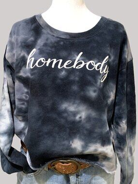 NEW Knit Riot Tie-dye Sweatshirt Women Cropped Grey Crew Neck Long Sleeve Size M
